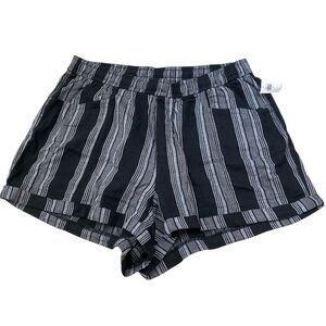 High rise black striped linen blend pull on shorts